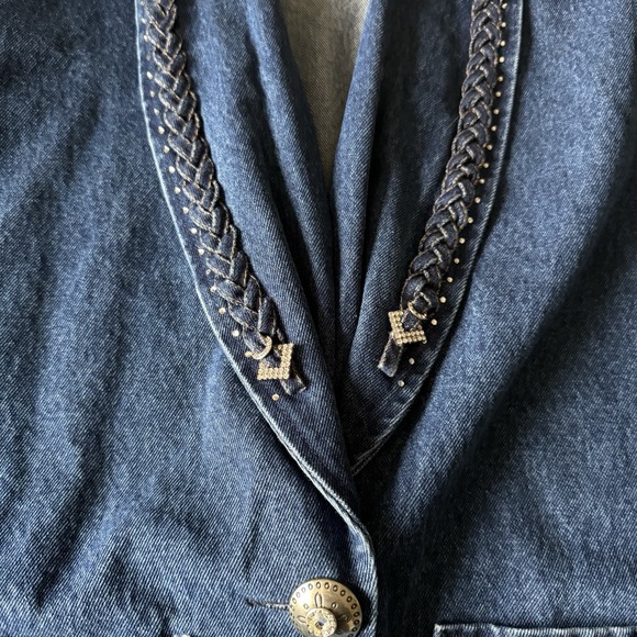 Apache Vintage Denim Cotton Blue Jean Rhinestone Trim Jacket Blazer Women's M - Picture 6 of 8